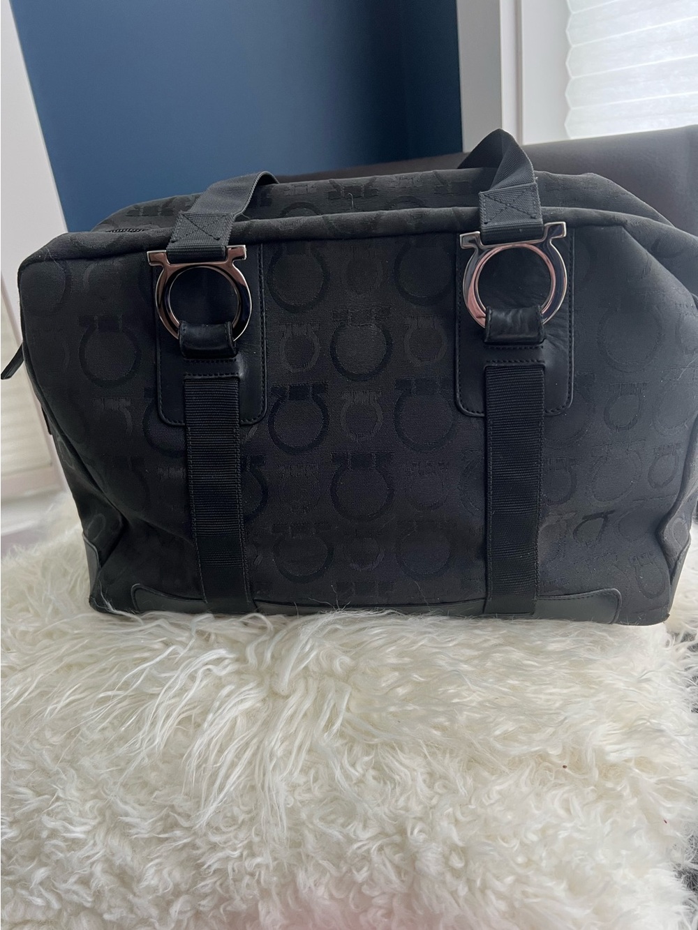 Salvatore Ferragamo Black Logo-Pattern Travel Bag